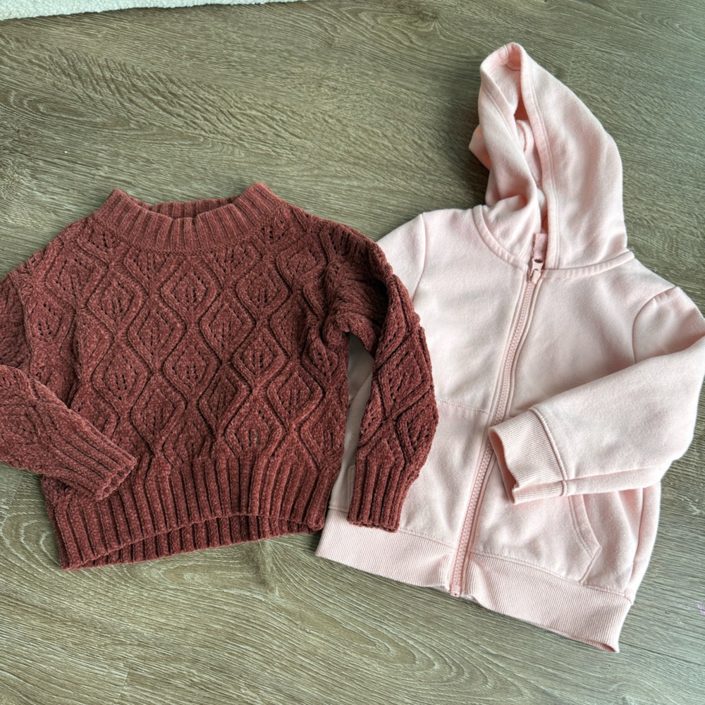 Old Navy Girls Dusty Rose Zip Hoodie & Rust Knit Sweater Set